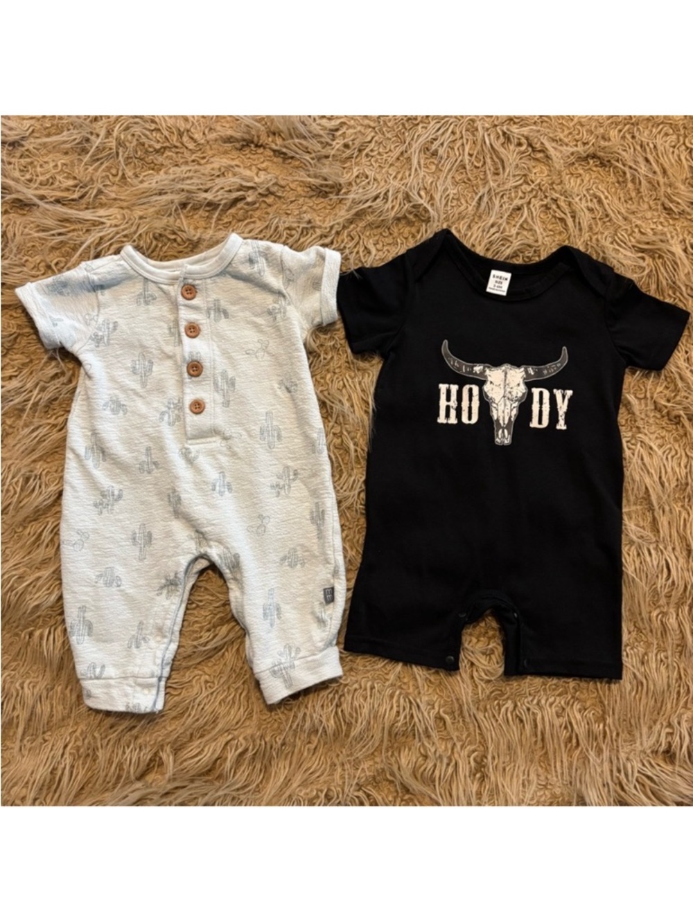 Southwest Baby Rompers Mint Green Cactus & Black “Howdy” Spring Summer Lot 3-6mo